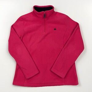 Brooks Brothers 346 Women's Size Large Pink  Fleece 1/4 Zip Pullover Logo Golden